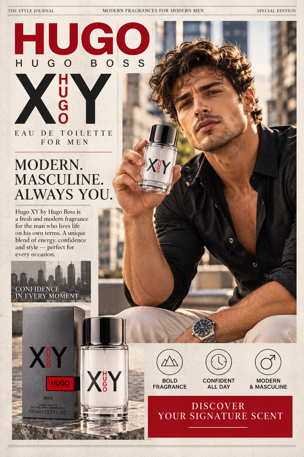 HUGO XY Man Eau de Toilette for Men – 3.3 oz / 100 mL